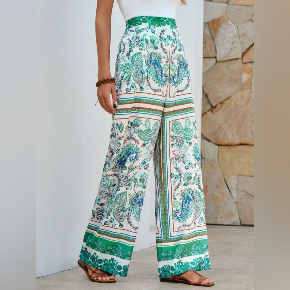 Patterned wide leg trousers - Picture 1 of 10